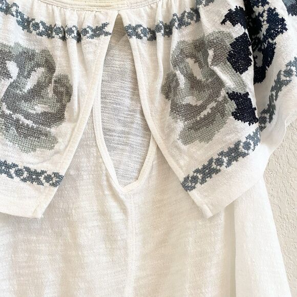 Free People To The Left Blouse Off Shoulder Ruffle Embroidered Ivory Blue Sz XS - Picture 11 of 12